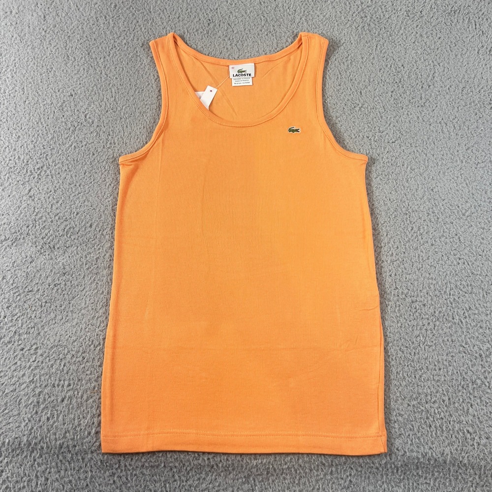 Lacoste Ribbed Tank Top‎ Women US Size L (EU/10) Orange Logo Stretch Vintage NWT